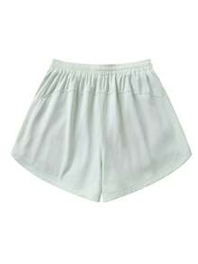1pc Women 2-In-1 Solid Color Lining Shorts, Elastic 2 Pieces Pants, Suitable For Running, Sports, Yoga, Fitness In Summer - Mint Green - View 3