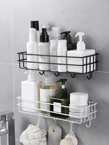 1pc,Bathroom Storage Rack, Bathroom Wall Hanging Perforation-Free Storage Rack, Bathroom Iron Wall Bathroom Toiletries Rack - Multicolor - View 8