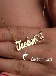 1Pc Customized Heart Dog Paw Name Necklace For Women Gold Color Stainless Steel Geometric Necklace Pet Party Jewelry Gift