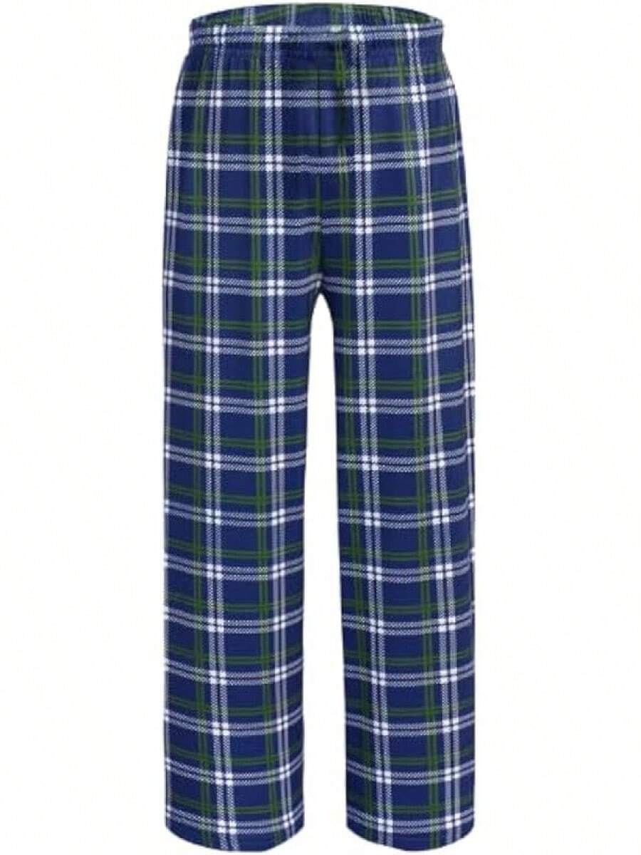 Boys Pajama Pants Long Sleep Soft Elastic Waist Bottoms Plaid Lounge With 2 Pockets 4-14 Years - Yarn Dyed Lattice12 - View 1