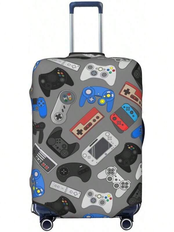 Colorful Silhouettes Game Joystick Luggage Suitcase Covers Elastic Washable Fashionable Cool Luggage Protector Travel Suitcase Protective Cover For Kid And Adult, L (Fit 25-28 Inch Luggage)