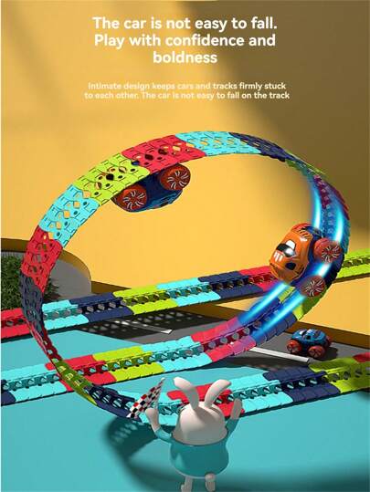 46 piezas Juguete de coche de pista eléctrica para niños, pista de carreras antígravedad versátil DIY ensamblada, set de montaña rusa, juego interactivo educativo temático de carreras para fiestas y familias, regalo de cumpleaños para niños y niñas, regalo de Halloween