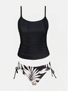 Women's Tankini Sets Two Piece Swimsuit Scoop Neck Ruched Adjustable Straps Drawstring Mid Rise