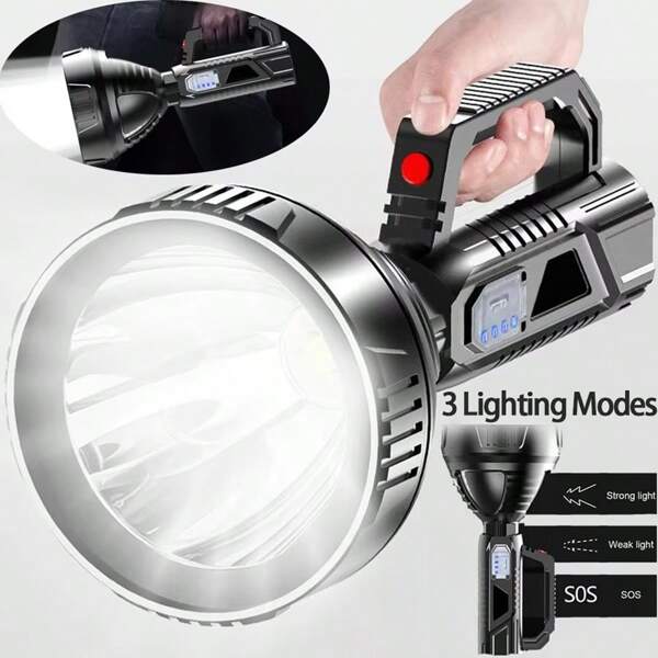 1 Pc P100 Upgraded High-Lumen Flashlight | 1500m Ultra-Long Range + 3-Mode Dimming | USB Fast Charging + Real-Time 4-Level Battery Indicator | IPX4 Waterproof + Portable Anti-Slip Design | Essential For Outdoor Adventure, Camping, Emergency, Night Fishing, Hiking