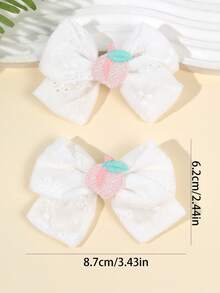 2 件女孩蝴蝶结发夹，桃色装饰亚麻布发夹，日常简约发夹，儿童青少年发饰 - 粉色 - 查看 4