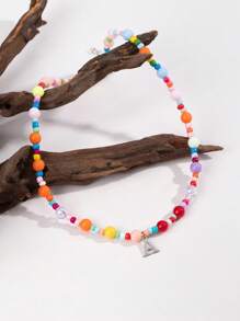 1 pieza Collar con inicial de cuentas de colores, collar elegante y de moda con perla para niñas y niños, hecho a mano con diseño bohemio atemporal, regalo de joyería personalizada de la A a la Z