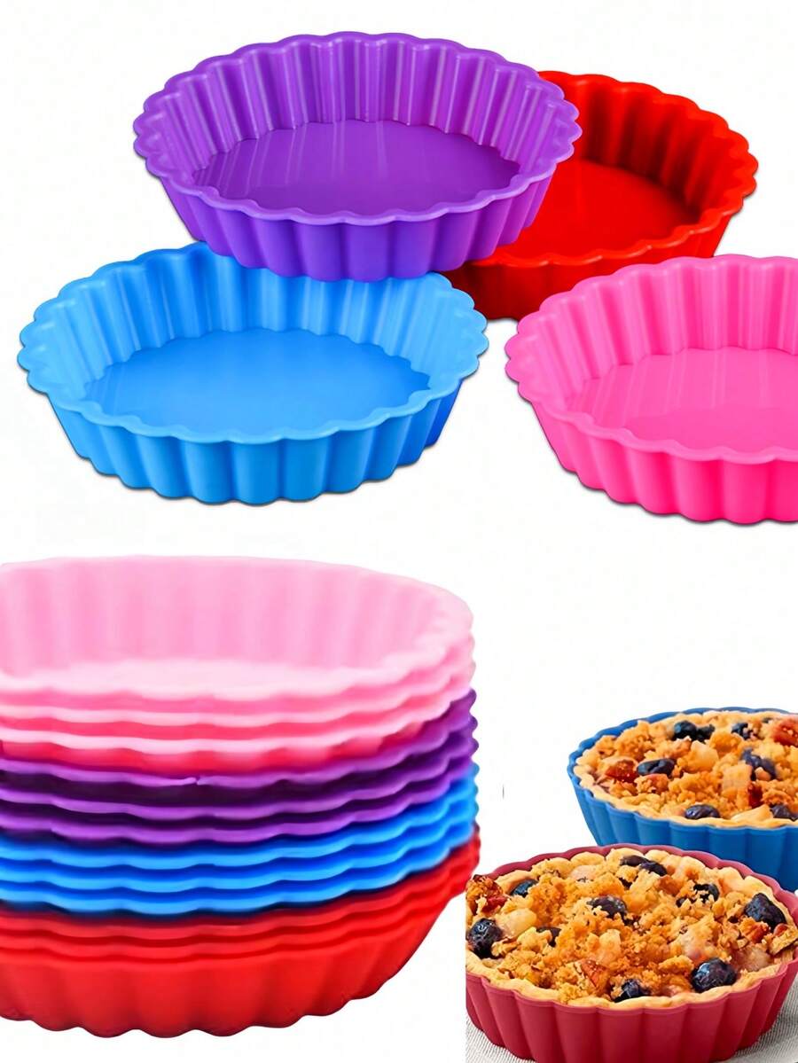 Bộ khuôn bánh trứng tart 2/5/8/10/12 chiếc, bộ khuôn bánh tròn 12 chiếc, khuôn bánh trứng tart mini, khay nướng chống dính, thích hợp làm bánh trứng tart, bánh thạch, bánh sinh nhật có họa tiết, bánh phô mai, bánh ngũ cốc, dụng cụ làm bánh. - Nhiều màu - Xem 1