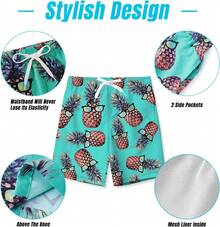 Kids Boys Swim Trunks Mesh Lining Water Resistant Beach Shorts 5-14 Years - 墨黑綠 - 查看 6
