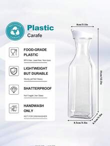 1个带盖塑料水瓶，耐热，大容量，透明果汁瓶，防滴果汁和牛奶容器，冷压果汁分配瓶，方形瓶 - 正方形 - 查看 7