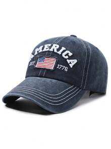 1Pc Unisex Vintage Washed Denim Baseball Cap With Embroidered "AMERICA EST 1776" & Flag Patch, Multi - Color Adjustable Retro Casual Hat For Men & Women, Breathable Sun Protection Headwear For Daily Outfits, Street Style, Travel, Outdoor Adventures & Patriotic Events, Fashion Accessory For All Seasons - A - View 4