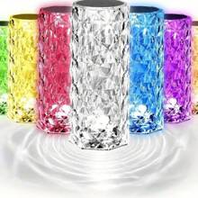Lâmpada de para Iluminação Externa com Desenho de Rosa Diamante, Luz Noturna LED RGB com Controle Remoto e Toque, Dimmerável, Luminária de Mesa Recarregável por USB para Casa, Escritório, Encontros, Festa