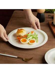 8寸日式黑线白陶瓷盘（1个/2个/4个）、8寸日式黑线白陶瓷盘1个+8.5寸压花圆盘1件套、8寸日式黑线白陶瓷盘1个+9寸牛排盘1件套、8寸日式黑线白陶瓷盘1个+8.66寸草帽盘1件套 - 黑與白 - 查看 10