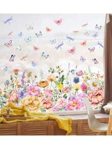 1pc Window Stickers Colorful Plants Flowers Butterfly Stickers Waterproof Dustproof PVC Stickers Material Removable Wear-Resistant Self-Adhesive Easy-To-Tear Stickers Suitable For Window Decoration Glass Stickers Window Stickers Home Decor Wall Stickers Home Decor Make Your Life Brand New Holiday Decoration Stickers Birthday Graduation Gifts Room Decor Wall Decor