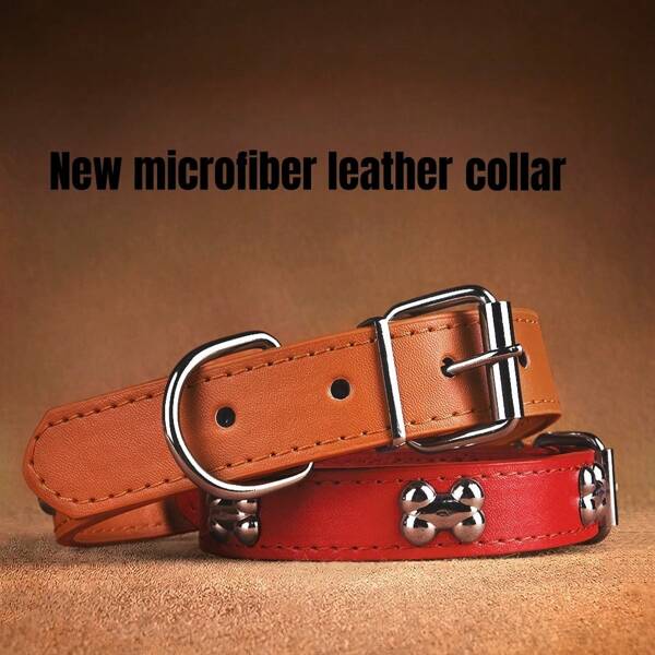 Waterproof PU Leather Dog Collar For Small Medium Dogs - Adjustable Soft Padded Pet Puppy Collar With D-Ring, Lightweight Anti-Tear Comfortable Neck Collar For Walking Training Outdoor Daily Use, Fashionable Stylish Pet Accessories (Multiple Colors Sizes)