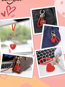 1pc Creative New Fashion Personalized Alloy Rhinestone Heart Shaped Bag Charm, Studded Keychain, Leather Cord Car Key Chain, For Bag Decor, Daily Wear, Suitable As Gift For Family, Friends, Classmates, Valentine's Day, Birthday, Teacher, Souvenir - Multicolor - View 11