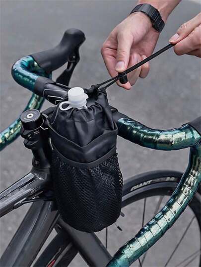 1 bolsa impermeável para bicicleta, garrafa de água e bolsa para celular - Bolsa para guidão com alça para ferramentas, suporte para garrafa de água para bicicleta, bicicleta de estrada, montanha, bicicletas elétricas - Organizador de armazenamento de telefone e ferramentas - Preto, Bolsas para bicicleta, Acessório elegante para bicicleta, Acessórios para ciclismo, Design compacto, Material resistente às intempéries, Ciclistas de montanha, Entusiastas de atividades ao ar livre, Suporte para bicicleta, Design à prova de derramamento para ciclismo, deslocamento diário, ciclismo de montanha/estrada - Fácil instalação