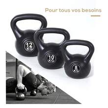 HOMCOM Kettlebell 8 kg, haltère avec poignée ergonomique, haltère à boule, musculation, entraînement, pour fitness, gym, noir - Noir - Voir 9