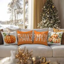 4PC Orange Polka Dot Pumpkin Text Throw Pillow Cover (17.71inx17.71in) Modern Style, Comfortable Pillow Cover, Suitable For Farm, Living Room, Sofa, Bedroom Furniture Decoration, Office Decoration, Best Gift (Pillow Insert Not Included) (Printed On One Side)