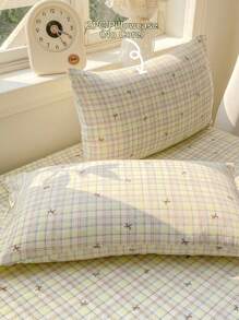 3pcs Beige Line & Bow Printed Bedding Set (1 Duvet Cover + 2 Pillowcases) 100% Polyester, No Insert, Machine Washable