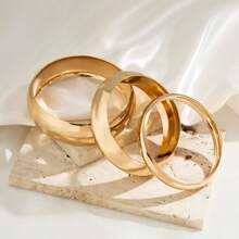 3pcs Chunky Golden Bangle Bracelets Wide Chunky Cuff Bangles Bracelets Golden Stackable Bracelets Jewelry For Women