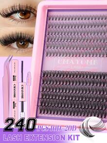 CMAYOME 192/240 piezas Kit de extensión de pestañas, Kit de extensión de pestañas DIY, (8-16 mm) Kit de racimos de pestañas individuales Curl D, Kit de extensión de pestañas con adhesivo y sellador y herramienta aplicadora, Kit de pestañas para uso diario, fiesta, viaje o como regalo para familiares y amigos, racimos de pestañas, pegamento para pestañas, kit de pestañas individuales, pestañas, pestañas postizas - Negro - Ver 11