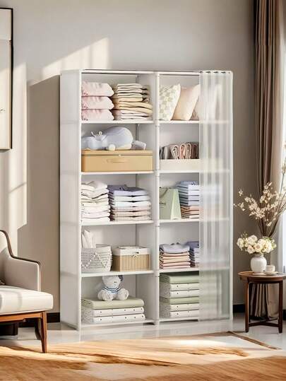 1pc Multipurpose Portable Closet, Organizer Storage Rack, Mini Cube Bookshelf, 31.5"X15.7" Freestanding Wardrobe With Curtain, For Bedroom, Living Room, Kitchen, Home Decor, Christmas Gift