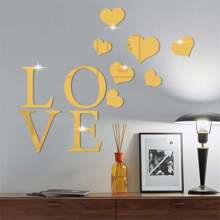 1 Set Wedding Heart-Shaped Mirror Wall Stickers, Mirror Wall Art Decor With Letter, Self-Adhesive Acrylic Mirrors For Wall Decoration In Living Room, Bedroom, Office