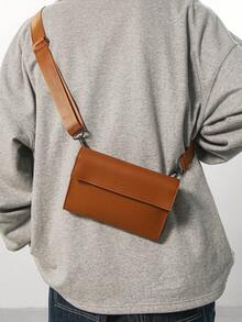 Korean Version Simple PU Flap Envelope Bag, Unisex Men & Women High-Quality Crossbody Chest Bag, Shoulder Bag, Small Square Bag Old Money Streetwear - Brown - View 8