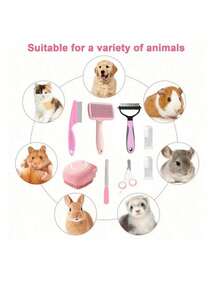 Set Of 8 Dog Grooming Tools, Pet Self-Cleaning Kit, With Pet Nail Clippers And File, Flea Comb, Pet Shampoo Bath Brush, Pet Shedding Brush, Pet Hair Removal Comb, Silicone Toothbrush - Multicolor - View 5