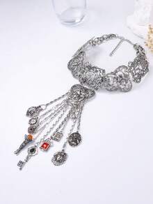 1 chiếc vòng cổ mặt tua rua hình học hợp kim phong cách Bohemian cổ điển, trang phục dự tiệc và làm quà tặng - Vòng cổ tua rua phóng đại - Xem 5