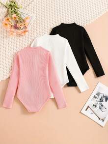 3 Stücke Mädchen Weich & Bequem Gerippter Jumpsuit, vielseitiger Langarm Romper, geeignet für Frühling & Herbst, perfekt für Outdoor-Tragen