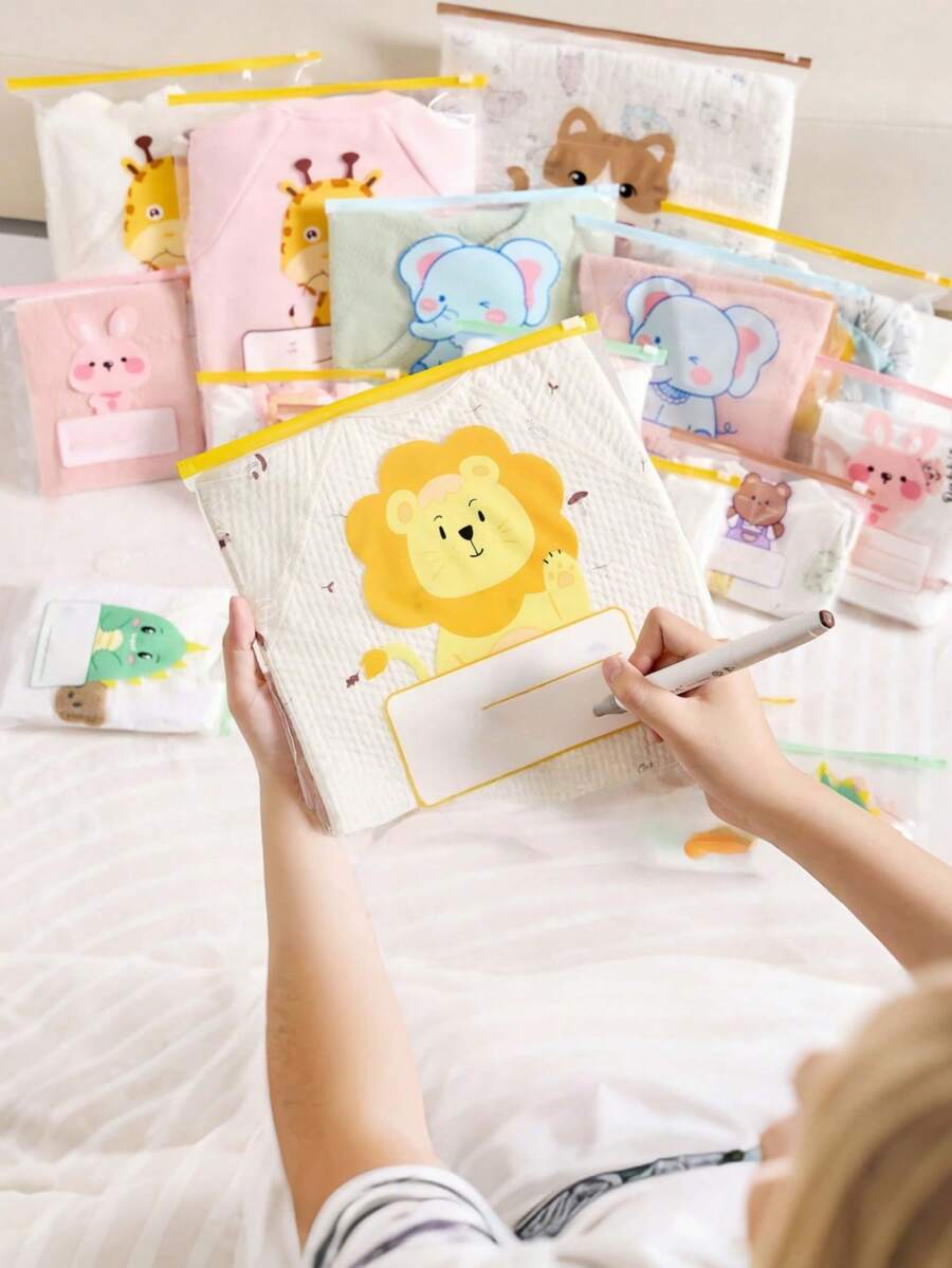 10个/3个一个拉链袋母子密封袋幼儿园衣服分类袋，用于衣物、内衣、鞋子、行李整理，带透明设计隔层袋，返校必备 - 多色 - 查看 1