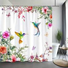 1pc Hummingbird And Flowers Shower Curtain, Non-Light-Blocking Polyester Fabric With Hooks, Windows And Walls Bathtub Bathroom Home Decoration Shower Curtain, All Season Universal Back To School Bathroom Decor - Multicolor - View 4
