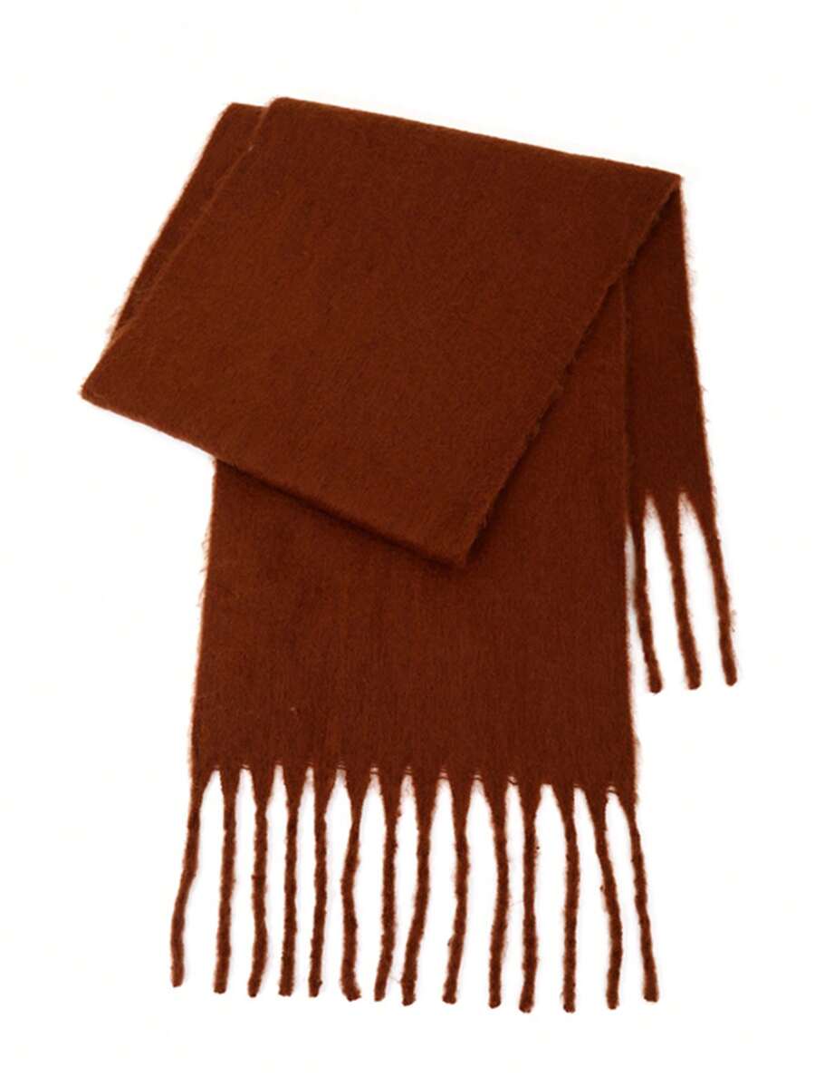 1pc Women Fuzzy Tassel Scarf, Thick & Warm, Comfortable For Daily & Outdoor Wear, Autumn/Winter