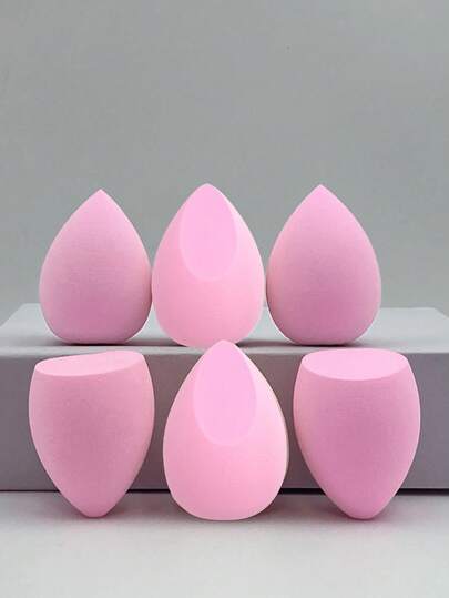 1/6件套多功能化妆海绵，粉色化妆工具套装，美妆粉扑，干湿两用遮瑕海绵，可重复使用，夏季化妆工具，美妆蛋，柔软化妆工具，适用于混合液体、膏状和粉底液，适合多种肤质，专业化妆工具