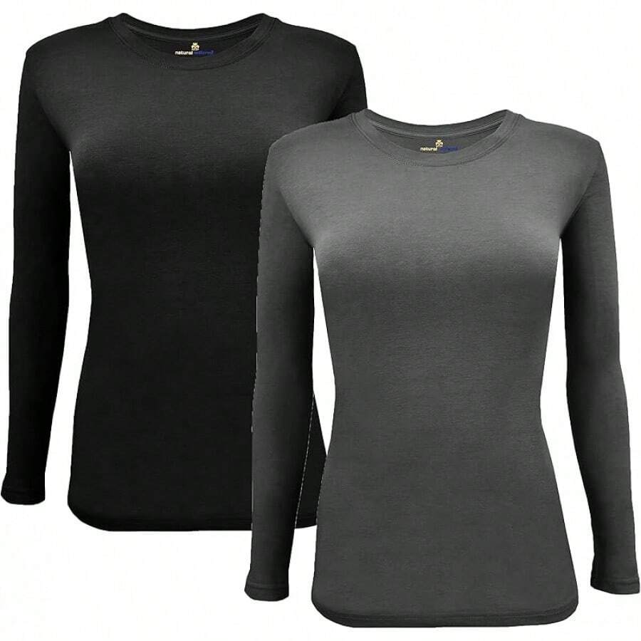Women's Under Scrub Tee Crew Neck Long Sleeve-Shirt - Z-2pk-黑色/Chl - 查看 1