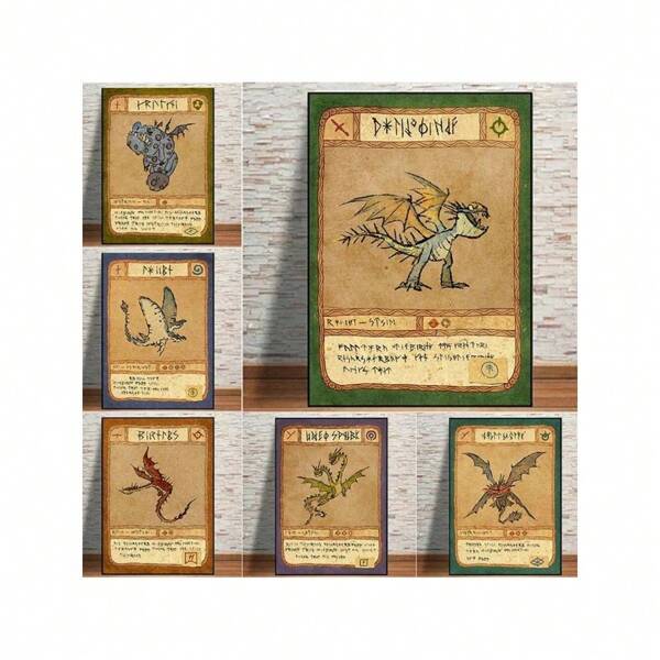 1pc /3pcsWall Arts Posters Optional Frame/ Framed Vintage Retro Dragon Cards Posters Hookfang Seashocker Toothless Prints Canvas Printing Wall Art Picture For Living Room Home Decor Gift