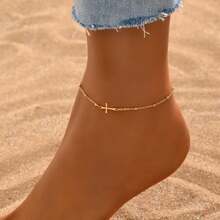 1pc Waterproof Cross Charm Anklet, Fashionable And Versatile Anklet Jewelry For Women