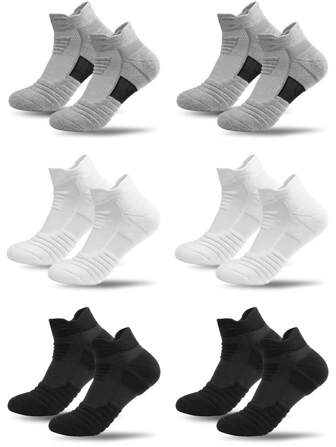 1/3/6 Pairs Thick Basketball Ankle Socks For Men, Moisture Wicking Tennis/Badminton/Running Sports Socks, Fall Socks