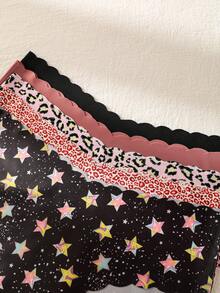 5 piezas de bragas tipo hipster sin costuras a rayas onduladas para mujeres, ropa interior estirada transpirable y suave, con estampados de leopardo, estrella y unicolor, adecuado para todas las estaciones y uso diario - Multicolor - Ver 5