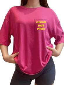 Cadouri personalizate, Tricouri personalizate pentru femei, Topuri personalizate față și spate, Adăugați fotografiile dvs. (modele/logo-uri/fotografii de familie/selfie-uri/animale de companie/fotografii de cuplu), Text și fotografii pot fi adăugate pe spate, Alegeți textul preferat, Creați-vă propriul tricou personalizat imprimat ca și cadou pentru prietena dvs., Elegant, la modă, hipster