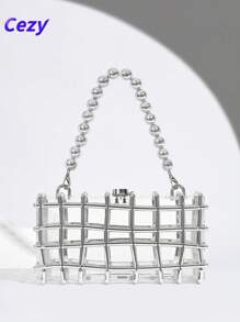 Cezy 1 pieza Bolso de mujer de acrílico - Correa para el hombro desmontable, tono plateado transparente, adecuado para boda, fiesta, gala nocturna y vestimenta formal, accesorio de boda, artículo esencial para fiestas