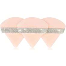 12/6/3 Pcs Luxurious Diamond Powder Puffs - Soft, Dual-Sided Velvet & Suede Texture,Triangle Makeup Puffs, Soft Air Cushion Sponge With Rhinestone Accents, Wet Dry Cosmetic Foundation Blender Makeup Sponge For Under Eye,Foundation Application, Gentle On All Skin Types, Shiny Rhinestone Gift