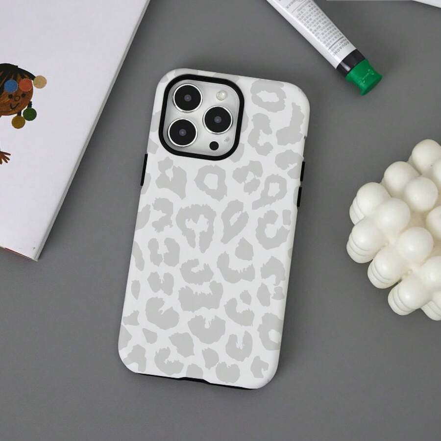 Funda para teléfono, 1 unidad, película dos en uno con estampado de leopardo, duradera, que absorbe los golpes y - 16, 15, 14, 13, 12, 11, Plus, Pro, - Colores mixtos 1 - Ver 1