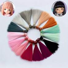 1pc Solid Color Straight Doll Wig, High Temperature Fiber DIY BJD Style Wig, Short Hair Wig, Black/Multiple Colors, Horizontal Length 1m, Vertical Length 15cm