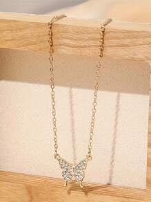 1 Peça Colar de Borboleta de Strass Versátil e Simples na Moda