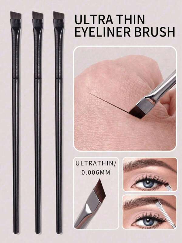 Zestaw 3 pędzli do makijażu z unikalnym ostrzem do brwi, płynnym eyelinerem i skośnym pędzlem do brwi, odpowiedni dla początkujących