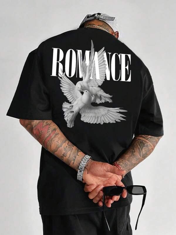 Tricou bărbătesc la modă, cu mânecă scurtă, cu imprimeu, croială lejeră | Design rafinat | Element esențial de vară | Ușor de asortat, care îți pune în valoare stilul