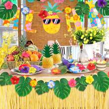 120Pcs Tropical Party Decorations Supplies Tropical Hibiscus Flower For Hawaiian Luau Party Jungle Beach Theme BBQ Birthday Parties Decorations Table Decor - 彩色 - 查看 6