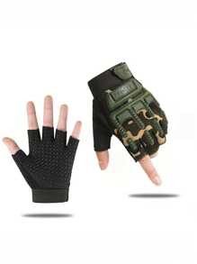 1 Par de Guantes de Medio Dedo para Niños de Verano - Resistentes al desgaste, Antideslizantes, Guantes para Deportes al Aire Libre, Apropiados para Patinaje, Correr, Senderismo - Negro, con Diseño Verde y de Camuflaje, Tejido de Punto, Cremallera, Equipo para Exteriores | Guantes de Camuflaje | Textura de Punto, Guantes para Niños